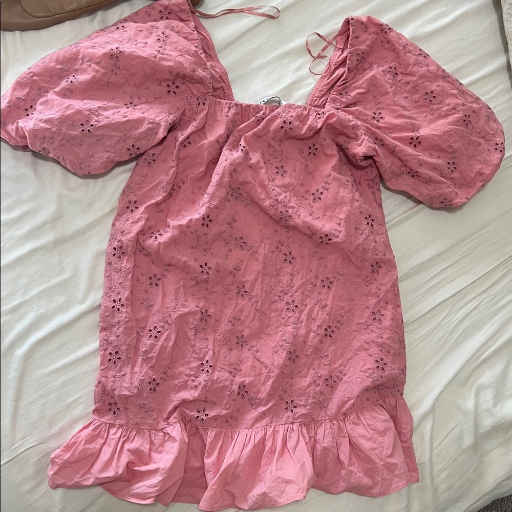 Zara Pink Ruffled Dress XS embroidered